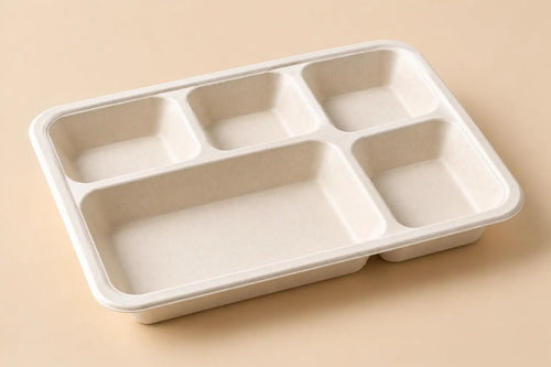 Bagasse Rectangular Tray Plates - 4 Compartment
